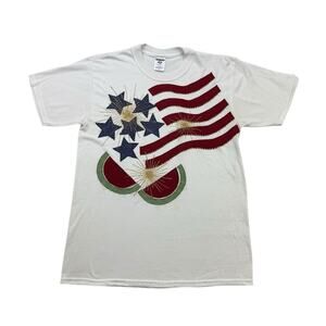 Vintage 4th of July Shirt Adult Medium M White American Flag Stars Watermelon